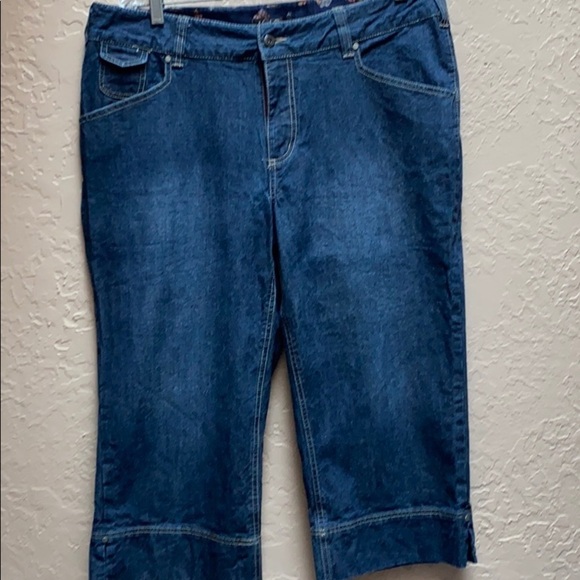 blue regular size dungaree capris 14  EUC - Picture 1 of 3